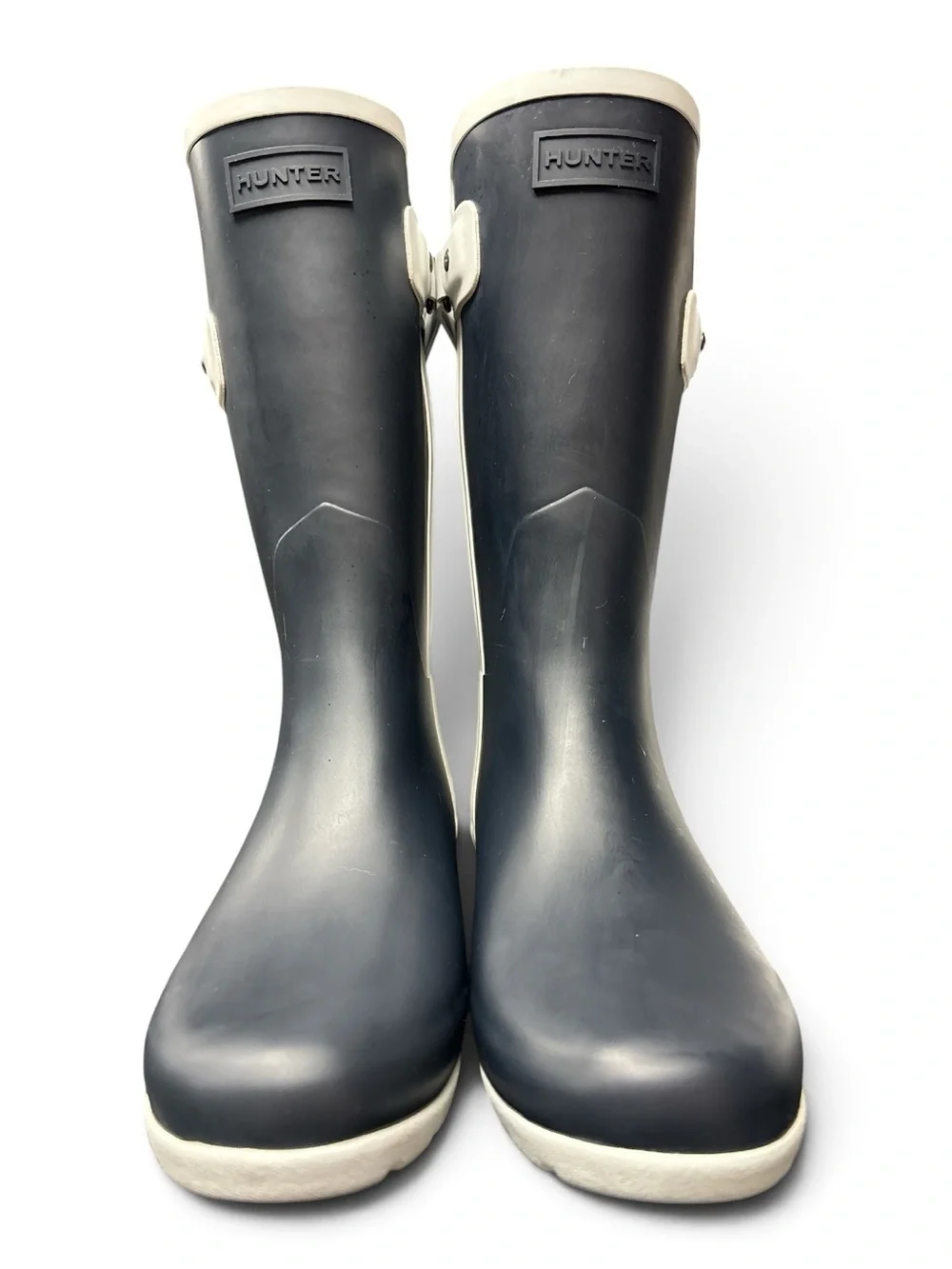 Hunter Boots Refined Slim Fit Contrast Rain Boots Dark Navy White Women Size 8
